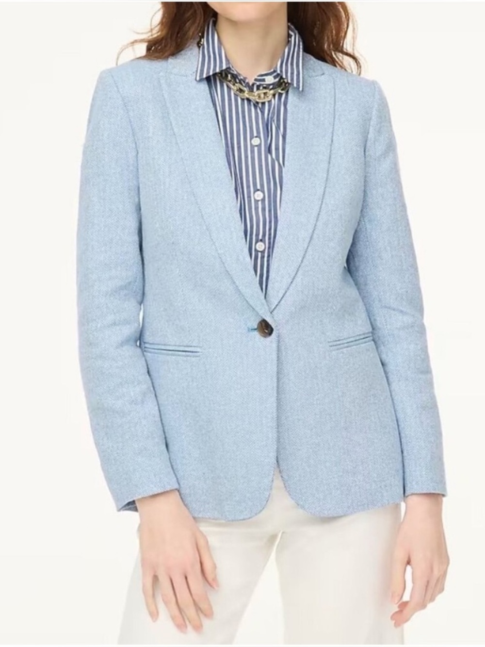 J. Crew Factory Blue & White Linen Blend Herringbone One Button Blazer- 8